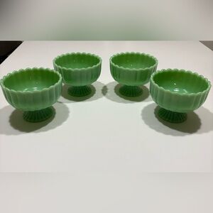 Green Scalloped Glass Dessert Bowls